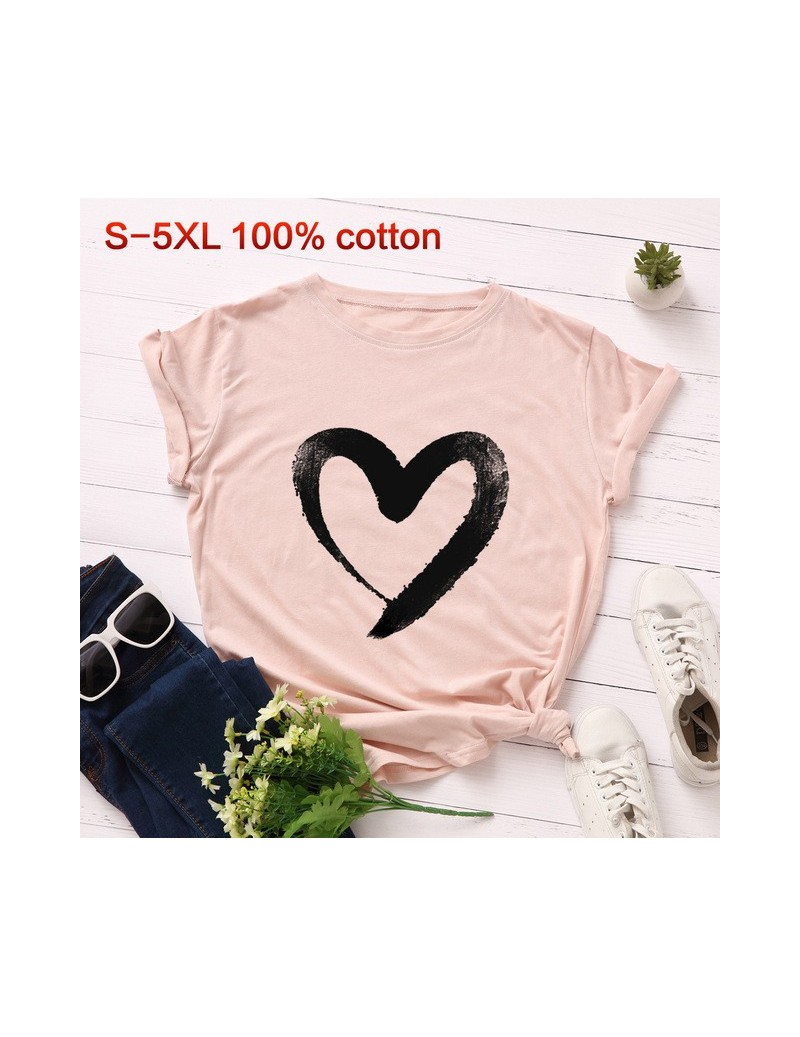 T-Shirts Oversized 5XL Cotton T shirt Women Fashion Summer Round Neck Short Sleeve Lover Hearted T-shirt Harajuku Couple Tops...