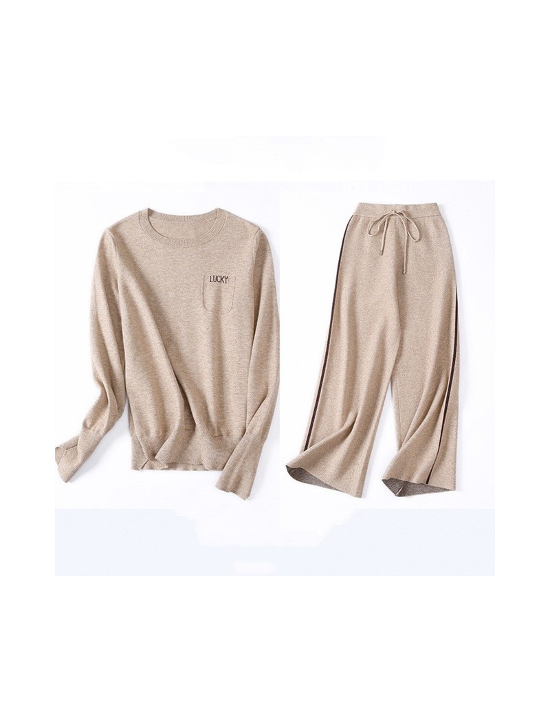 Women's Sets Blue Long Sleeve Round Neck Pullover Sweater Knit Trousers Woman Suit Casual Simple Fashion 2019 Autumn Winter N...