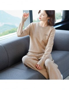 Women's Sets Blue Long Sleeve Round Neck Pullover Sweater Knit Trousers Woman Suit Casual Simple Fashion 2019 Autumn Winter N...