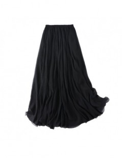 Skirts Women Silk Skirt 100%Real Silk Pleated A-Line Skirts Casual Elastic Waist Mid-Calf Length Black Skirt 2019 Fall Winter...
