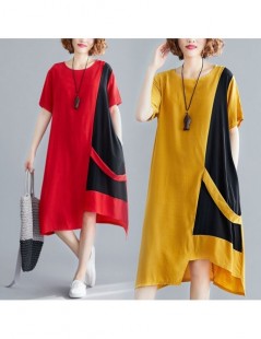 Dresses 2019 New Summer dress Vintage Loose Long dress Female Vestidos Robe Fashion Cotton Linen Women dress - yellow - 40414...
