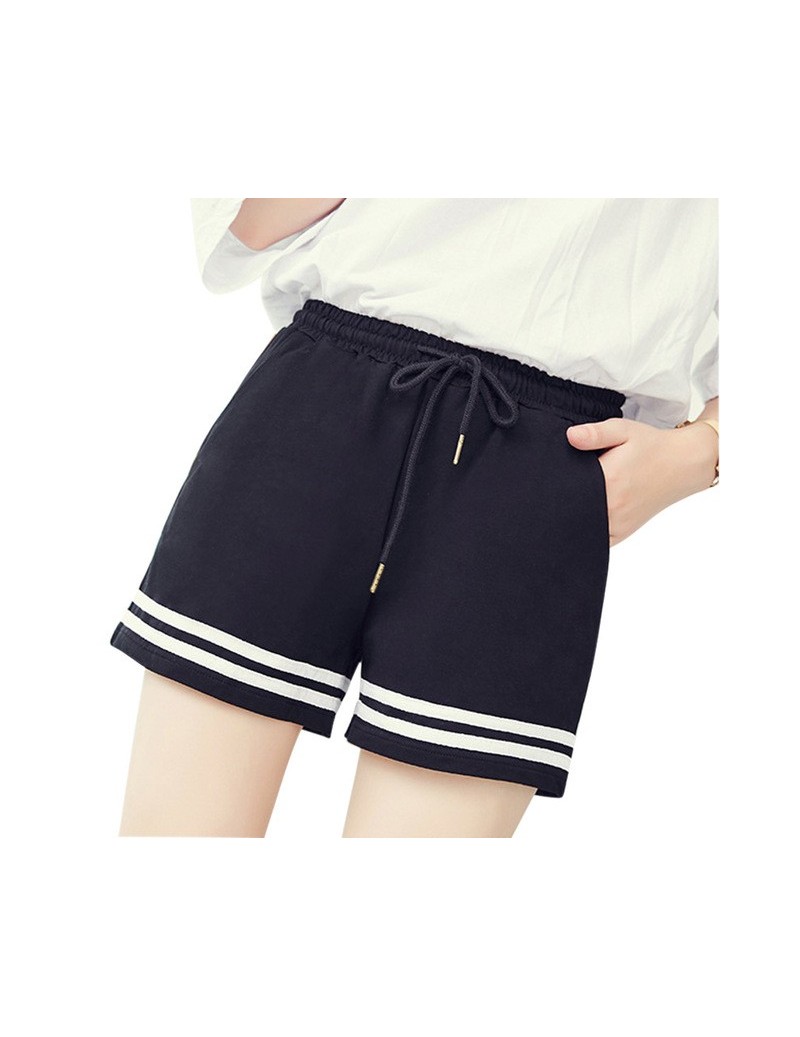Shorts 2019 Summer Women's Shorts Loose Korean Student Casual Shorts Drawstring Sashes New Contrast Striped Straight Mid Wais...