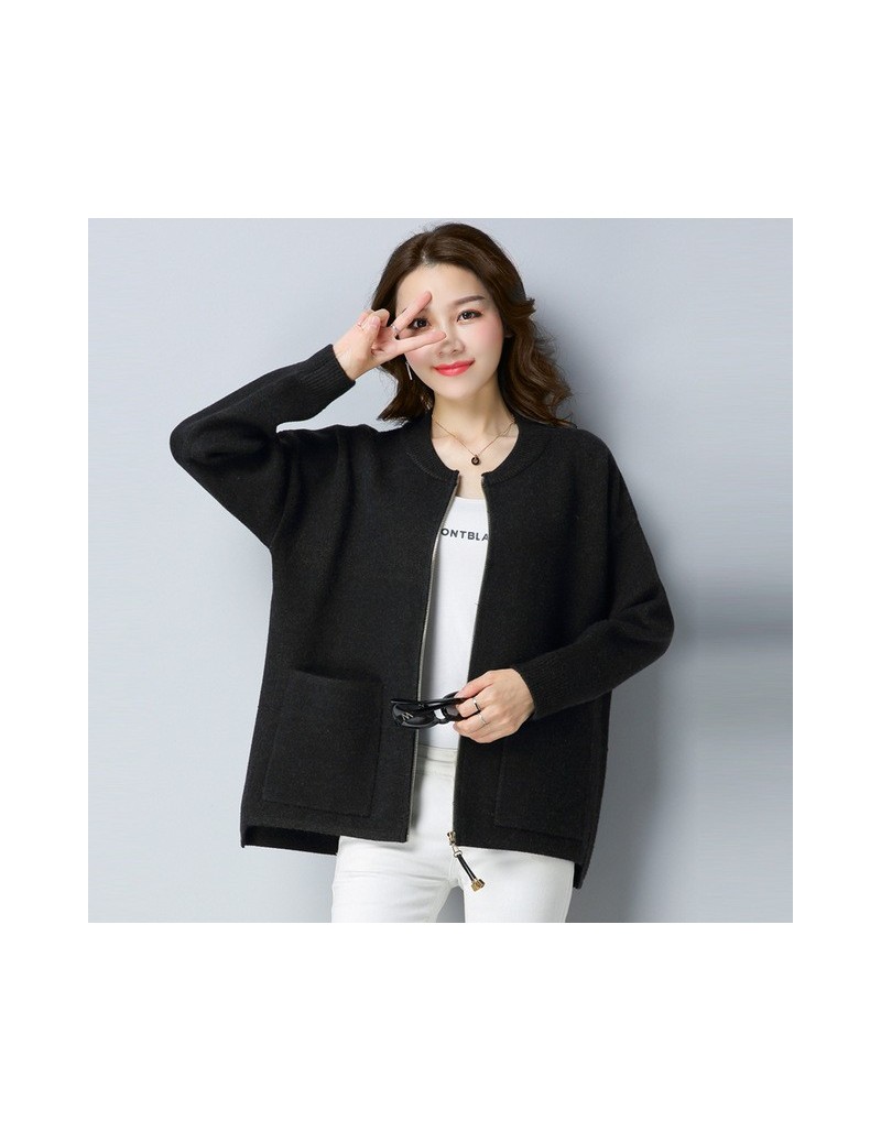 Knitted cardigan female 2019 new short style outside the big fat MM200 Jin autumn winter Han edition loose sweater coat - Bl...