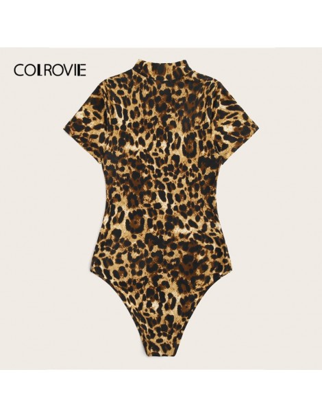 Bodysuits Stand Collar Form Fitted Leopard Print Skinny Sexy Bodysuit Women 2019 Summer Streetwear Glamorous Ladies Bodysuits...