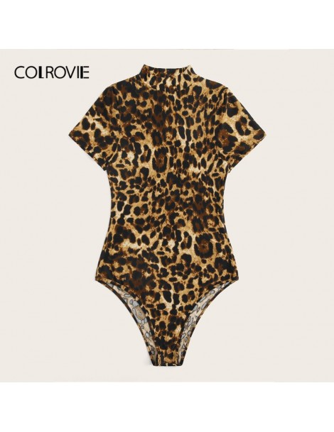 Bodysuits Stand Collar Form Fitted Leopard Print Skinny Sexy Bodysuit Women 2019 Summer Streetwear Glamorous Ladies Bodysuits...
