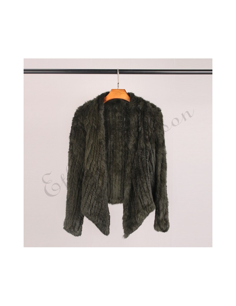 Real Fur 100% Real Knit Rabbit Fur Cardigan Coat Jacket Natural Hand-made Irregular Collar Garment Rabbit Fur Knitted Outerwe...