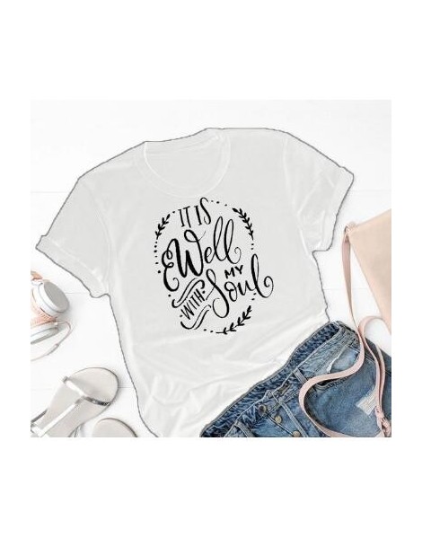 T-Shirts it is well with my soul T-Shirt Christian Casual Stylish Religious Tee Summer Cotton Vintage Clothing Bible Verse Ca...