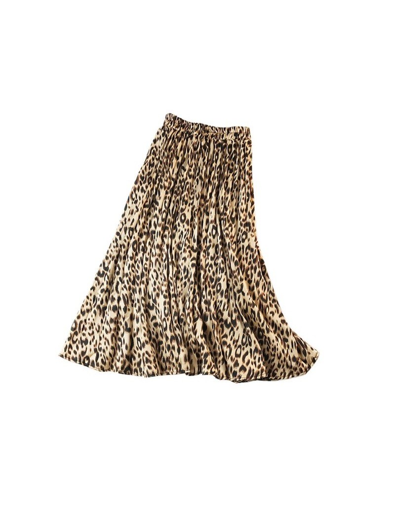 Fashion Women's High Waist Pleated Leopard Print Half Length Elastic Skirt 2018 Spring Autumn Snake Faldas Mujer Mid-Calf Sk...
