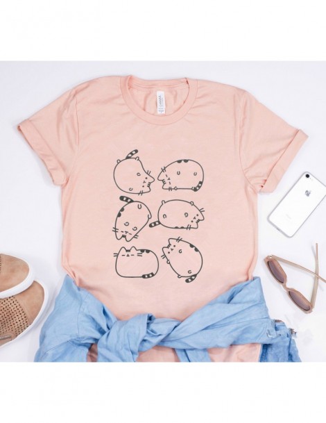 T-Shirts 2019 Summer PUSHEEN LAZY KITTY T-SHIRT So Lazy Cant Move Shirt Cute Cat Graphic Tee-shirt Funny Girl Cat Shirt - Gra...