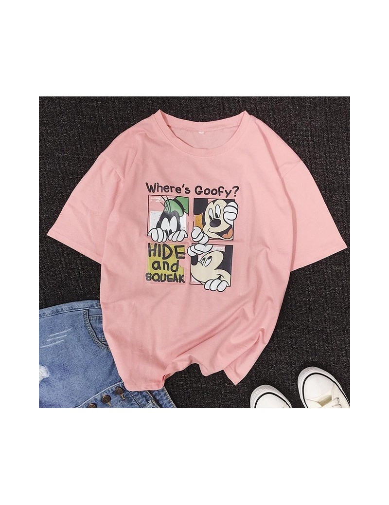 T-Shirts 2019 New Mickey Mouse T-Shirt Women Cotton Print loose Female Tshirt Korean cute Tee Clothes women tops - Pink - 4G4...
