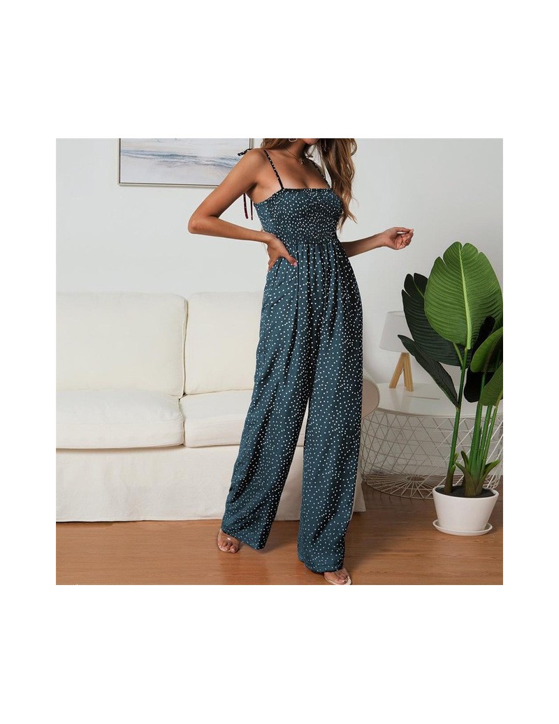 Jumpsuits Rompers Womens Jumpsuit Polka-dot Print Bow-knot Straps Wide-leg Pants Jumpsuit Boho Chi Loose Long Red Summer Jump...