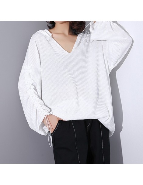 Pullovers Autumn Sweater For Women Hooded V Neck Long Sleeve Casual Loose Oversize Knitting Pullovers Tops Female Fashion Tid...