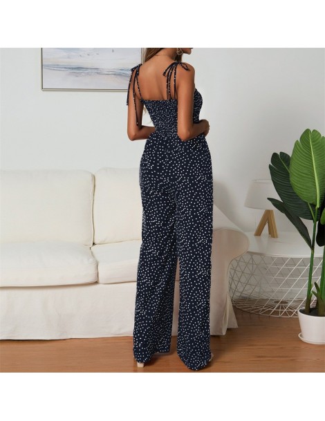 Jumpsuits Rompers Womens Jumpsuit Polka-dot Print Bow-knot Straps Wide-leg Pants Jumpsuit Boho Chi Loose Long Red Summer Jump...