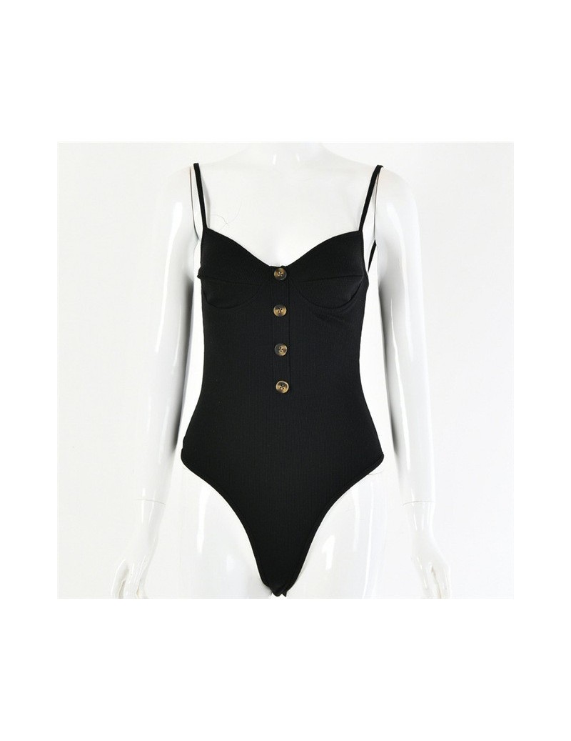 Spaghetti Straps Women Skinny Bodysuits Body Buttons Knitted Sexy Club Bodysuits Stretch Basic Tops Black White Rompers GV99...