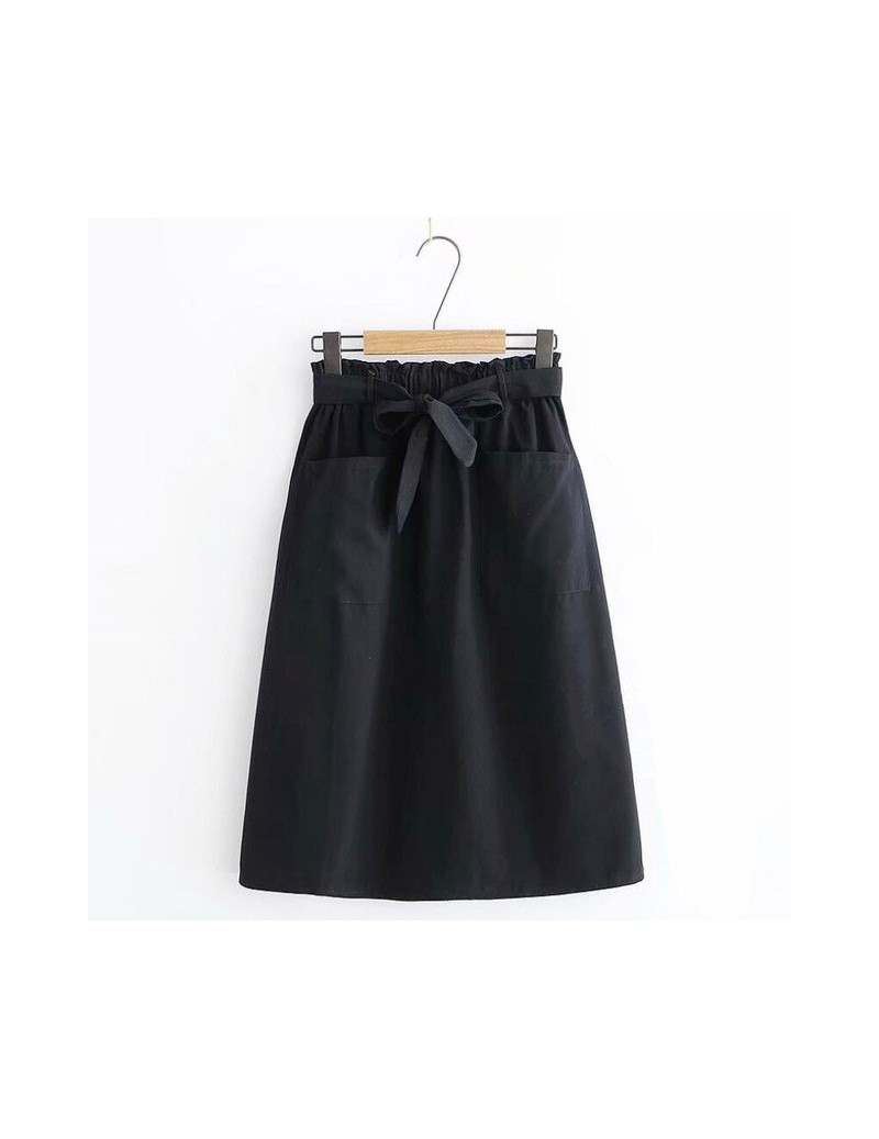 Skirts 2019 Womens Elastic High Waist A-line Long Skirt Leisure Female Lace-up Double Pocket Skirts Faldas Mujer Jupe Femme -...