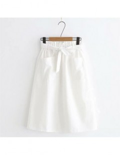 Skirts 2019 Womens Elastic High Waist A-line Long Skirt Leisure Female Lace-up Double Pocket Skirts Faldas Mujer Jupe Femme -...