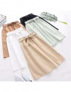 Skirts 2019 Womens Elastic High Waist A-line Long Skirt Leisure Female Lace-up Double Pocket Skirts Faldas Mujer Jupe Femme -...