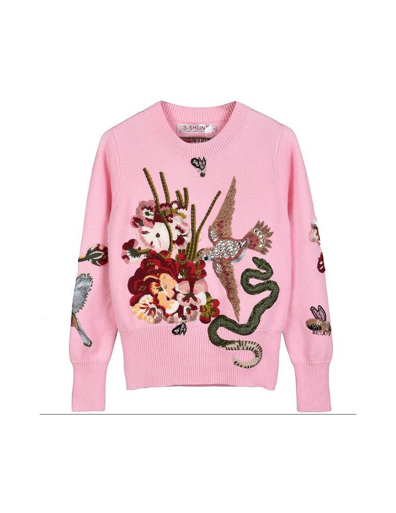 Pullovers Winter Christmas Gift Bird Embroidery Runway Sweater and Pullovers Women Crystal Beading Female Vintage Jumper Tops...
