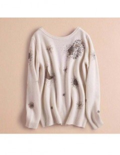 Pullovers French Chic jumper V neck sweater printing flower sweater - White - 4I3065672829-3 $61.19