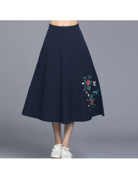 Skirts women clothes 2019 women long skirt female Mexico style vintage ethnic long dark blue black red embroidery midi skirt ...