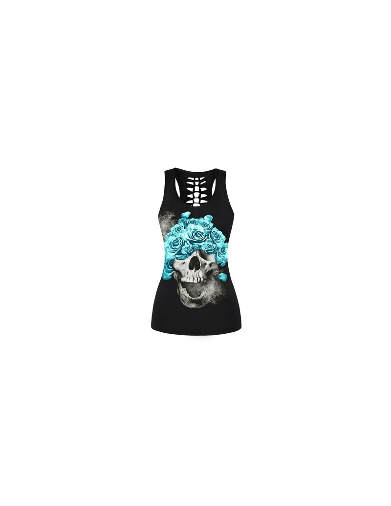 Women Casual Sleeveless T Shirt YinYang Cat Print 3D Tank Tops Cool Flower Skull Tanks Back Hollow out Vest Casual Tees - KT...