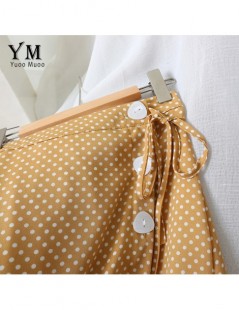 Skirts Side Buttons Design Bandage Vintage Polka Dot Skirt 2019 Summer Women Sweet High Waist Yellow Skirt Literary Midi Dres...