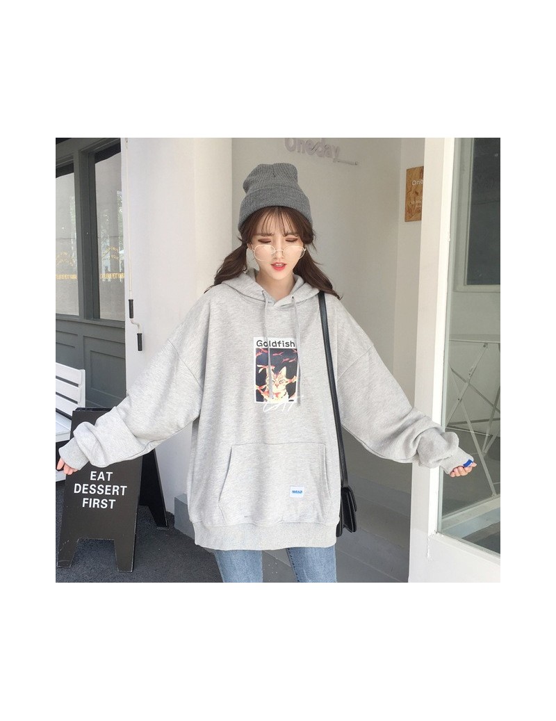 Hoodies Harajuku Korean Chic Students Cartoon Cat Printed Kawaii Pullover Women Fashion Loose Long Sleeve Sweatshirt Womens ...