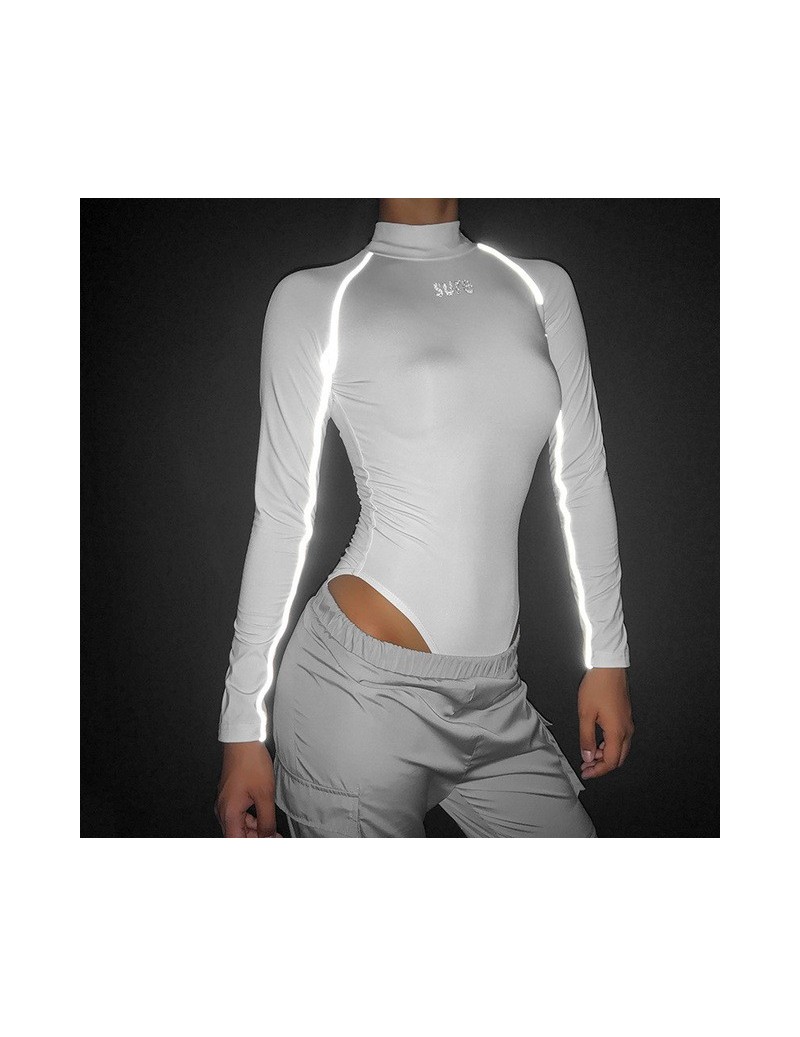 Bodysuits 2019 Fashion Women Clubwear Fall Autumn Reflective Bodysuit One-piece Long Sleeve Bodysuti Striped Turtleneck Bodys...