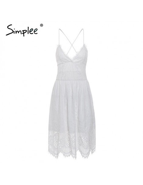 Sexy v lace dress women Summer style embroidery strap lace up ladies midi dress Vintage female sexy party vestidos 2019 - Wh...
