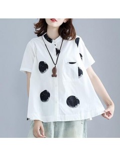 Blouses & Shirts 2019 New Summer Vintage Cotton Linen women blouses Fashion shirt women Dot Printing Tops - white - 484124500...