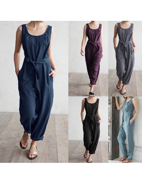 Jumpsuits Women Jumpsuit 2019 Summer Trouser Office Work Harem Pants Sleeveless Rompers Elegant Casual Linen Overalls Palazzo...