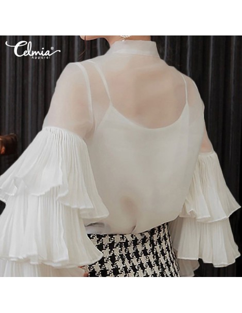 Blouses & Shirts White Ruffled Shirts Women Tops and Blouses 2019 Fashion Casual Long Sleeve Bow See Through Elegant Work Blu...