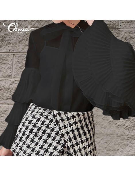 Blouses & Shirts White Ruffled Shirts Women Tops and Blouses 2019 Fashion Casual Long Sleeve Bow See Through Elegant Work Blu...