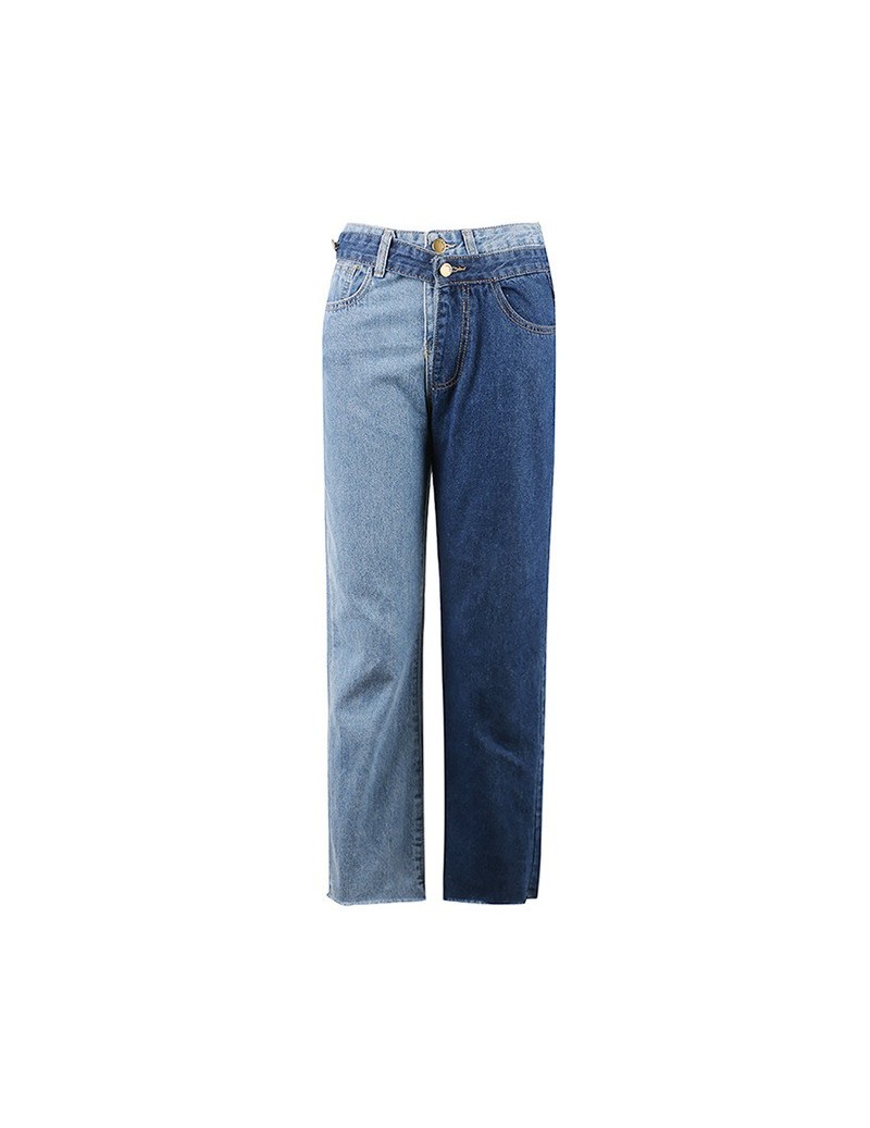 Jeans New Spring 2019 Fashion High Waist Patchwork Hit Color Detachable Blue Jeans Straight Denim Pants Women SC08 - blue - 4...