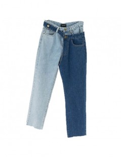 Jeans New Spring 2019 Fashion High Waist Patchwork Hit Color Detachable Blue Jeans Straight Denim Pants Women SC08 - blue - 4...