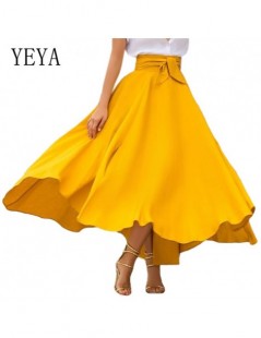 Skirts High Waist Korean Style Flowy Casual Skirt Summer Elegant Pockets Ankle-length Red Yellow Orange Skirt Female Mujer Ve...