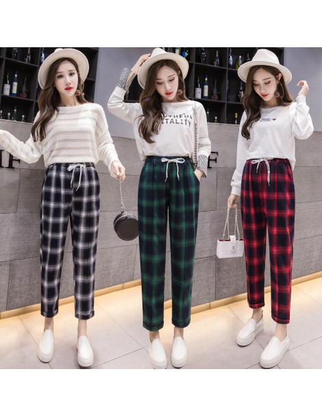 Pants & Capris Korean Women Casual Pants Plaid Harem Pants Female Plus Size Elastic High Waist Drawstring Red Trousers 2019 H...