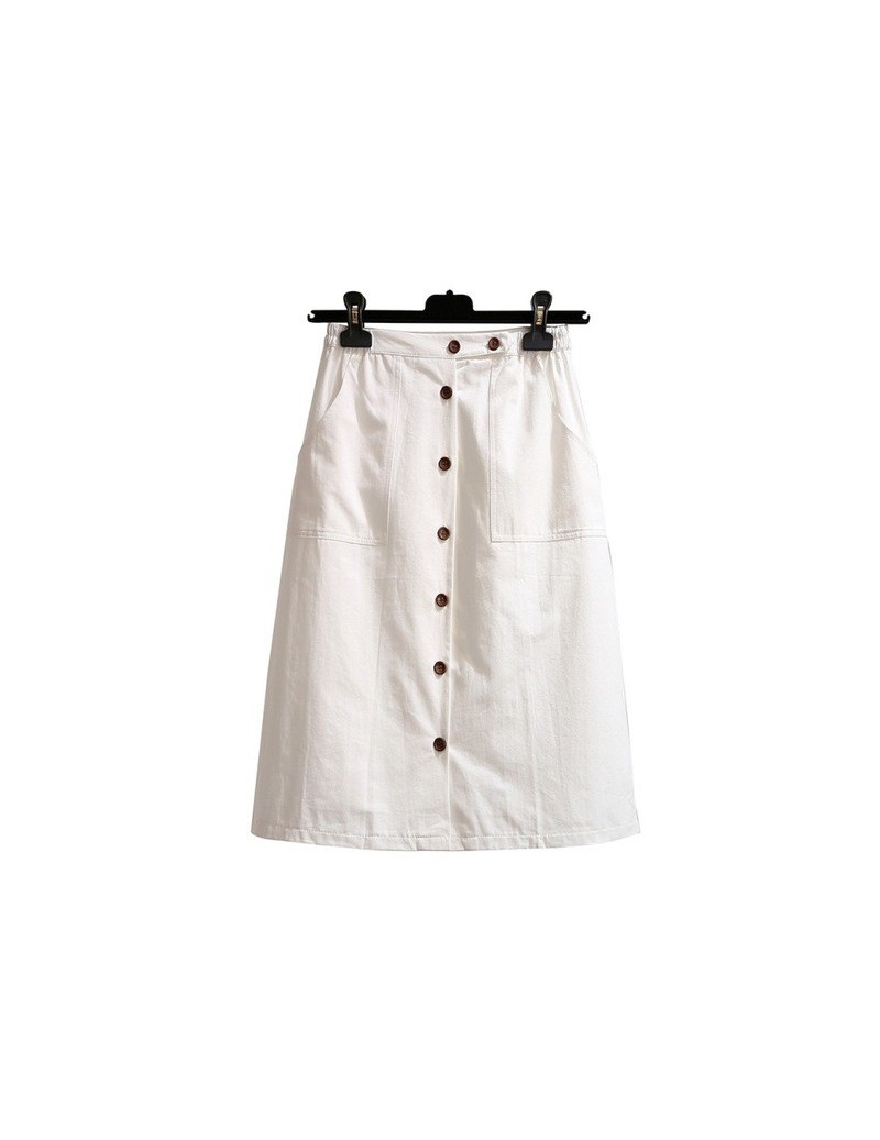 Fashion A-Line Single-Breasted Skirt 2019 Women Summer Skirts Casual High Waist Skirts - White - 4Q3909770796-5