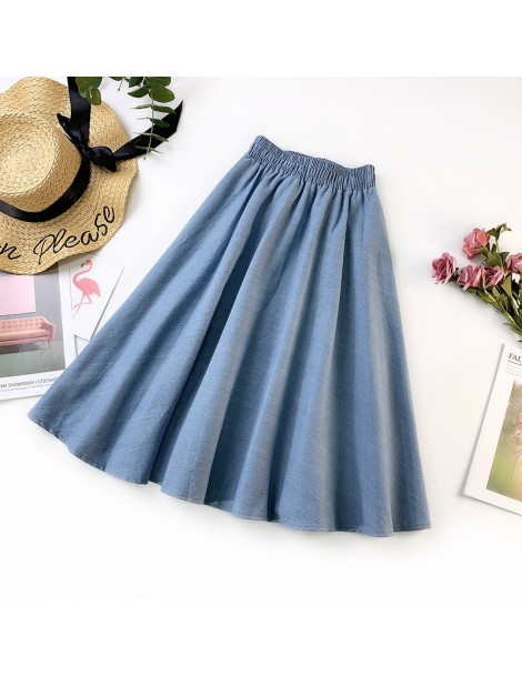 Skirts 2019 Spring summer women's high waist denim skirt fashion slim A word big pleated denim skirt lace art umbrella skirt ...