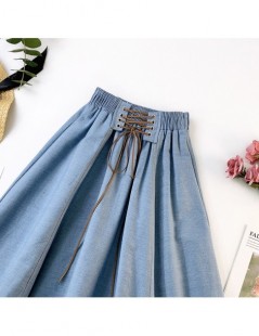 Skirts 2019 Spring summer women's high waist denim skirt fashion slim A word big pleated denim skirt lace art umbrella skirt ...