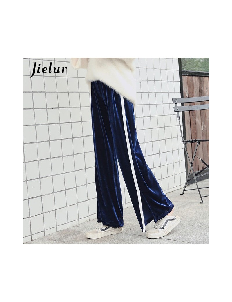 winter Trousers Women Velour Korean Casual Elastic Pants Female Vintage Streetwear BF Classic Split Sweatpants 5Colors - Blu...