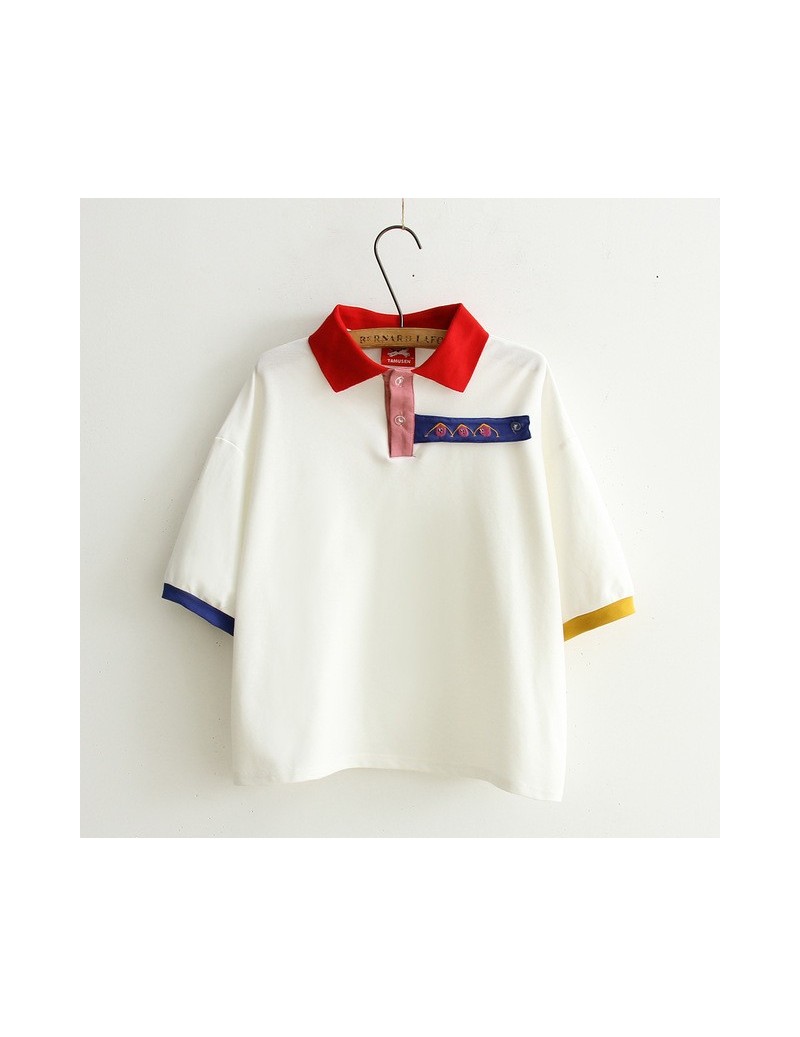 Polo Shirts Casual Women Polo Shirt Cartoon Embroidery Short Sleeve Ladies Playful Top Cotton White New Summer Harajuku Playf...