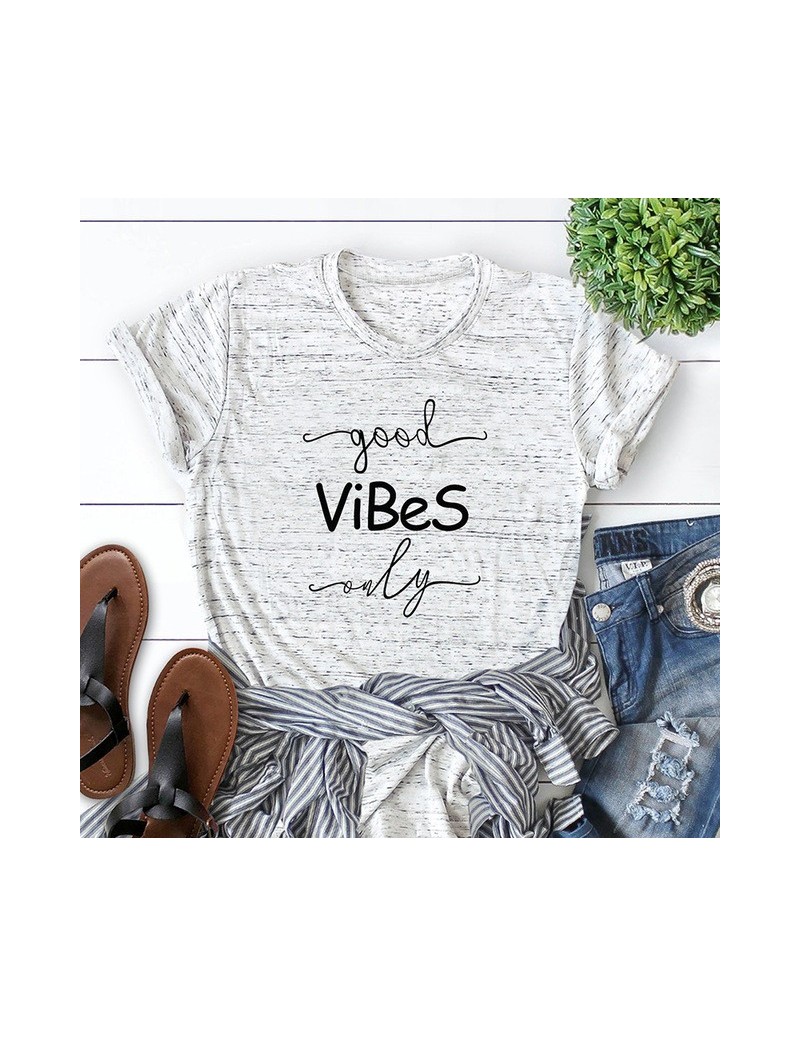 T-Shirts Harajuku T-shirt for Women Vibes Letter Print Short Sleeve Cotton T-Shirt O-Neck 2019 Summer Casual tshirts Streetwe...