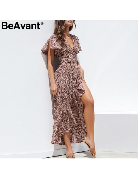Dresses Sexy v-neck leopard printed long dress Elegant short ruffle sleeve maxi dress Split dot summer dress female 2019 vest...