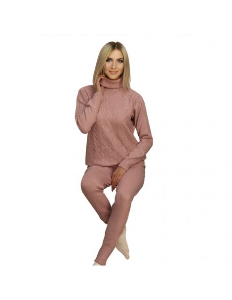 Women's Sets woman sweater suits twisted knitted sets turtleneck pull femme and pant two piece outfits Female - Apricot - 4A3...