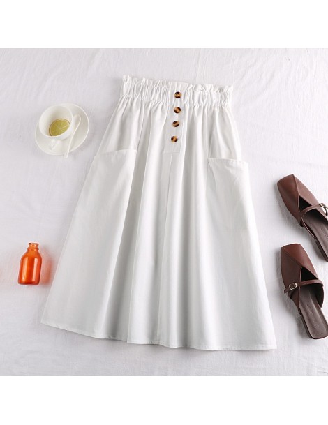 Skirts 2019 Fashion High Waist Women Summer Cotton Skirts With Pocket Saia Boho A-Line Women White Skirts Faldas Jupe Femme -...