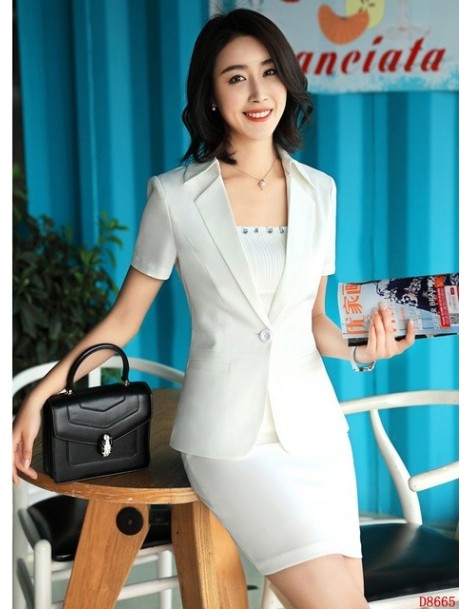 Skirt Suits Summer Ladies White Blazer Women Business Suits with Skirt and Jacket Set Work Wear Office Uniform Designs Styles...