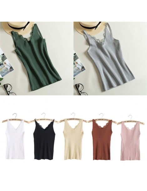 Camis Sexy Women Plain Camisole Lace Splicing Double V-neck Vest Slim Sling Camis - Dark Re - 4S3919862376-7 $9.02
