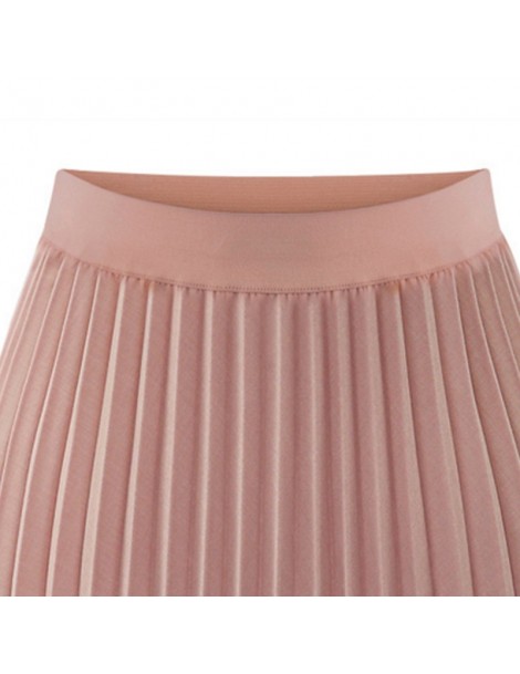 Skirts Women Long Pleated Skirt Casual Elastic Waist Swing Flared Skater Midi Skirt -MX8 - Pink - 484160336193-2 $18.59