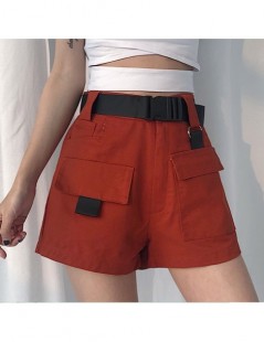 Shorts Summer Women Cargo Shorts Korean Fashion High Waist Mini Shorts with Pocket Buckle Belt Casual Ladies Shorts * - Black...